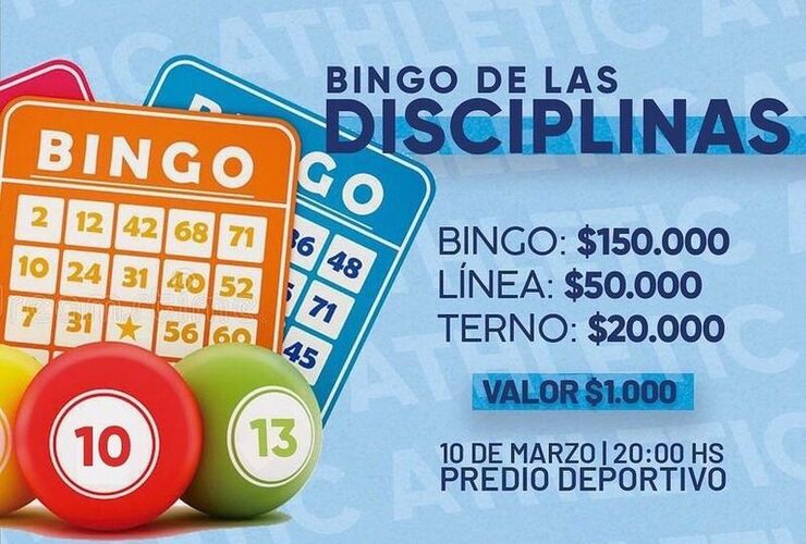 Imagen de Este viernes, Athletic llevar&aacute; a cabo el Bingo de las Disciplinas en el Predio Deportivo