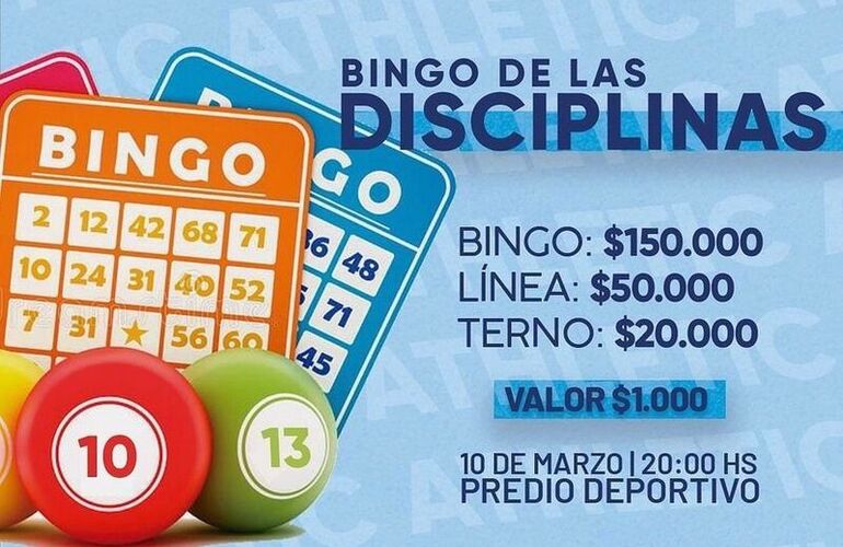 Imagen de Este viernes, Athletic llevará a cabo el Bingo de las Disciplinas en el Predio Deportivo