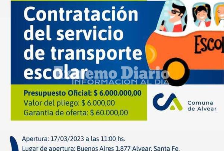 Imagen de Alvear: Licitación pública para la contratación del servicio de transporte escolar