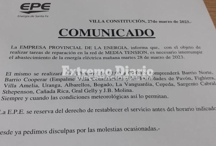 Imagen de Corte programado en el servicio de energ&iacute;a el&eacute;ctrica