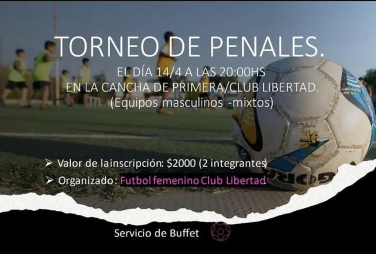 Imagen de Torneo de Penales para mujeres y hombres en Libertad.