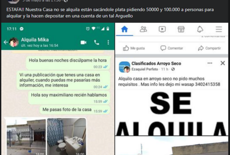 El posteo que hizo en redes el dueño de la propiedad advirtiendo de que era un engaño.