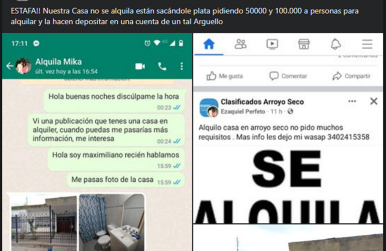 El posteo que hizo en redes el dueño de la propiedad advirtiendo de que era un engaño.