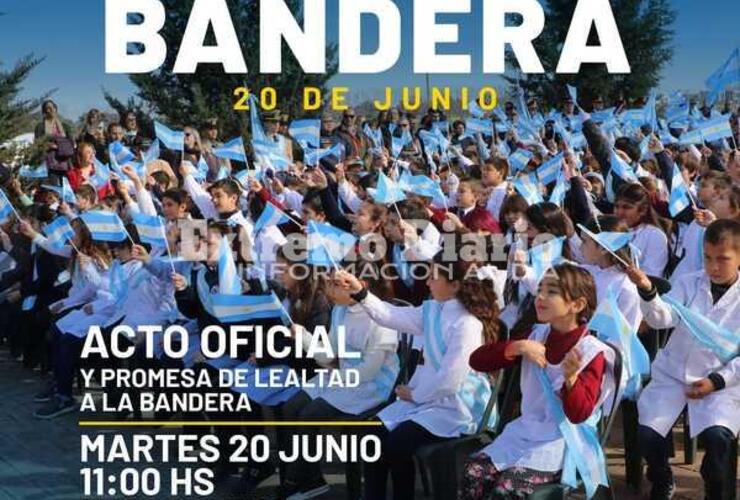 Imagen de Acto oficial y promesa de lealtad por el Día de la Bandera en la plaza Malvinas Argentinas