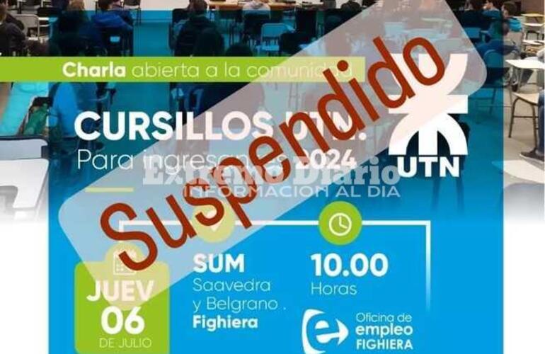 Imagen de Fighiera: Se suspendi&oacute; la charla informativa para el ingreso a la UTN