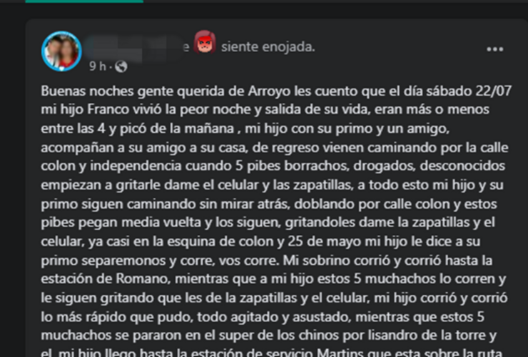 La mamá publicó el relato en el grupo Super Solidario por Facebook