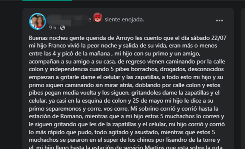 La mam&aacute; public&oacute; el relato en el grupo Super Solidario por Facebook