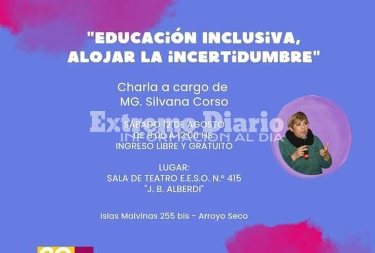 Imagen de Se llevará adelante una charla gratuita sobre educación inclusiva en la sala de teatro de la Escuela Comercial