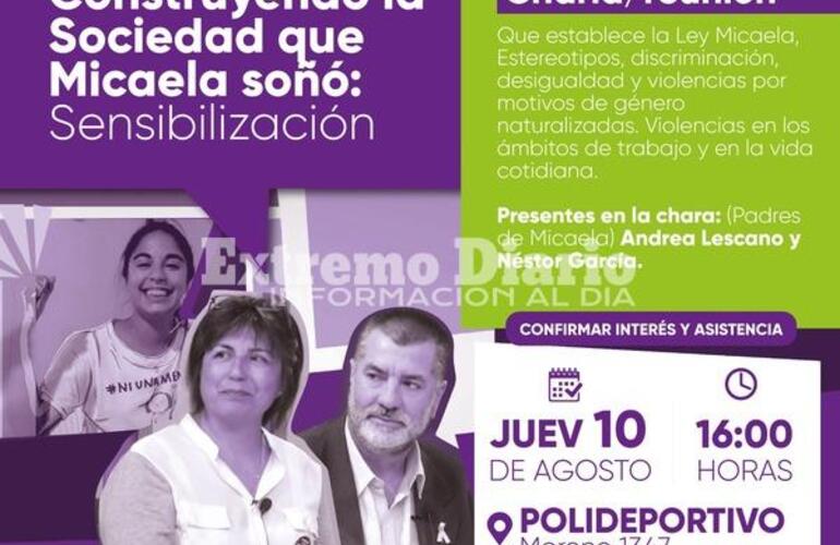 Imagen de Ley Micaela: Charla y reuni&oacute;n abierta con los padres de Micaela en Fighiera