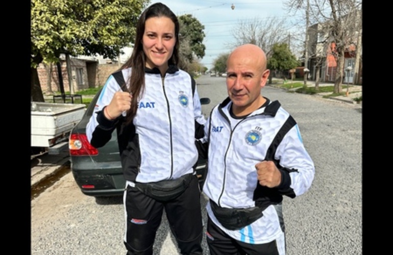 Imagen de Lucila Coletta y Fermín Rodríguez, iniciaron hoy su viaje al Mundial de Kazajistán.