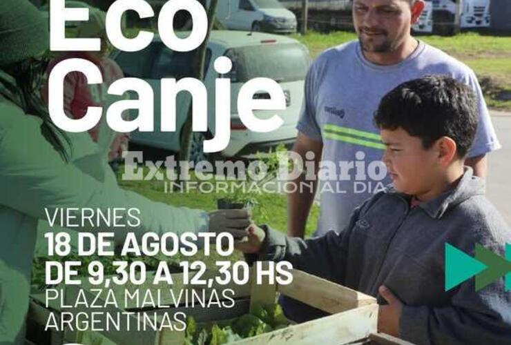 Imagen de EcoCanje en la plaza Malvinas Argentinas: Se podrá llevar material a cambio de un plantín