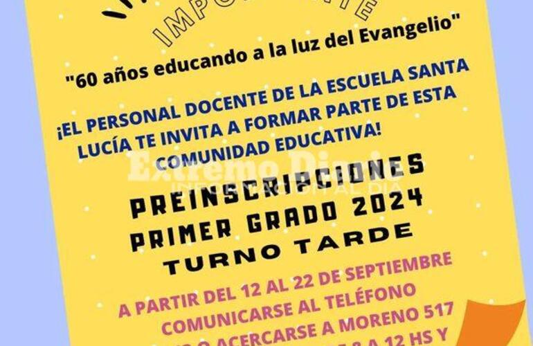 Imagen de Escuela Santa Lucía: Abre la inscripción para primer grado turno tarde