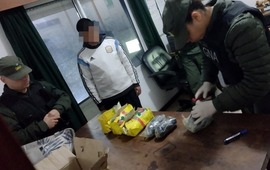 El momento en que los agentes encontraron la droga escondida entre la yerba. (Gendarmer&iacute;a)