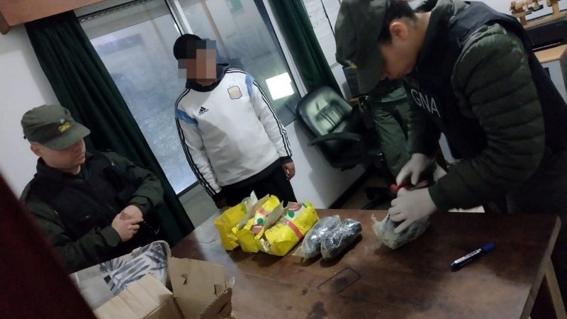 El momento en que los agentes encontraron la droga escondida entre la yerba. (Gendarmer&iacute;a)