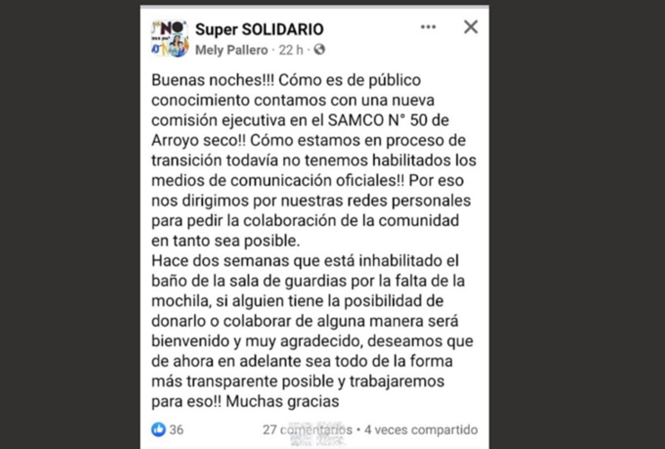 El posteo ya se eliminó de las redes sociales