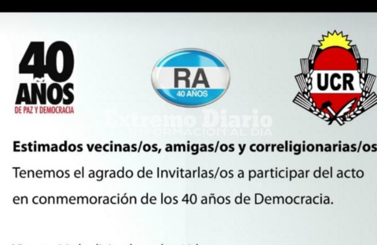 Imagen de La UCR Arroyo Seco realizará el acto por los 40 años de Democracia
