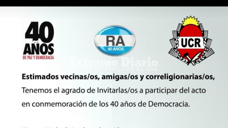 Imagen de La UCR Arroyo Seco realizar&aacute; el acto por los 40 a&ntilde;os de Democracia