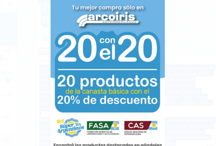 Imagen de En Supermercado Arco Iris, 20% de descuento en productos de la canasta básica