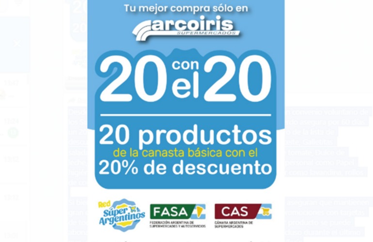 Imagen de En Supermercado Arco Iris, 20% de descuento en productos de la canasta básica