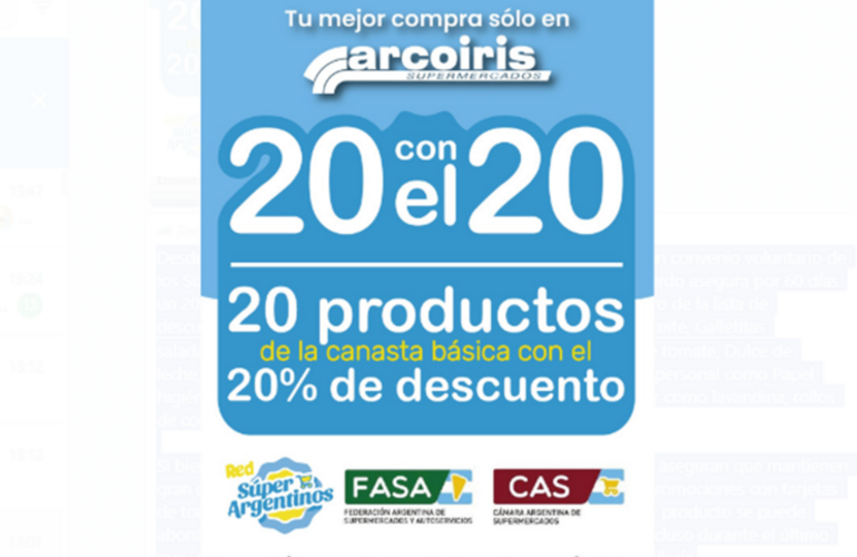 Imagen de En Supermercado Arco Iris, 20% de descuento en productos de la canasta b&aacute;sica