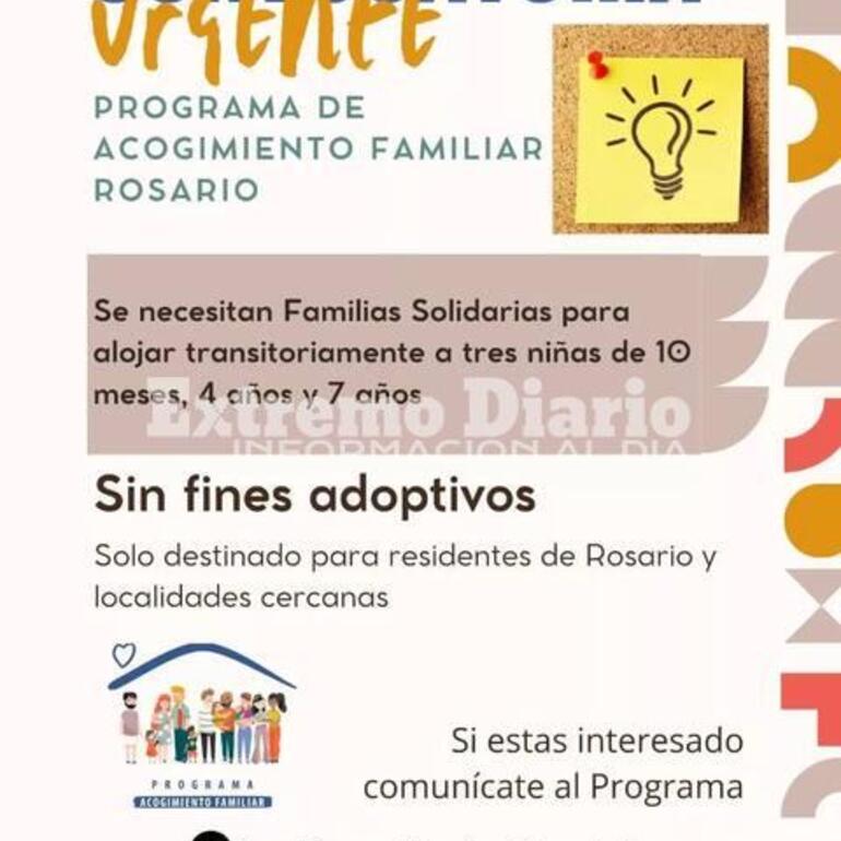 Imagen de Convocatoria urgente para el programa de acogimiento familiar Rosario