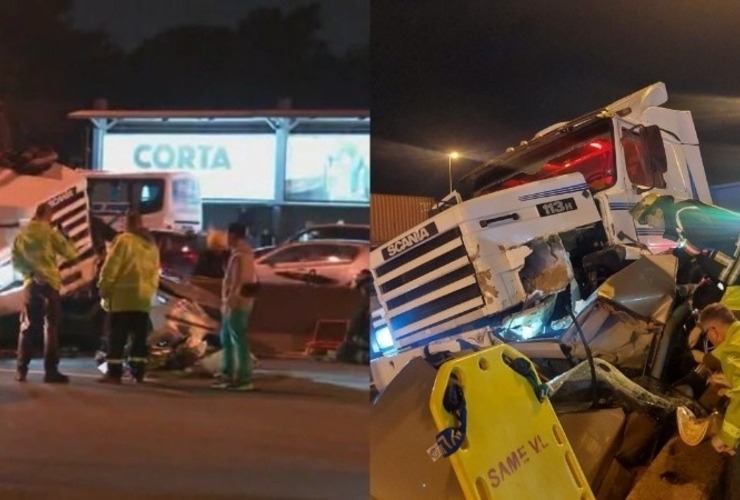 En total, los vehículos involucrados en el grave accidente fueron el camión y otros nueve vehículos. (Foto 24 conurbano y TN)