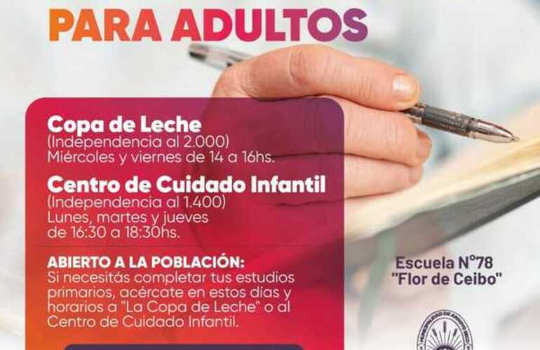 Imagen de Escuela Primaria para adultos en "La Copa de Leche" y el Centro de Cuidado Infantil